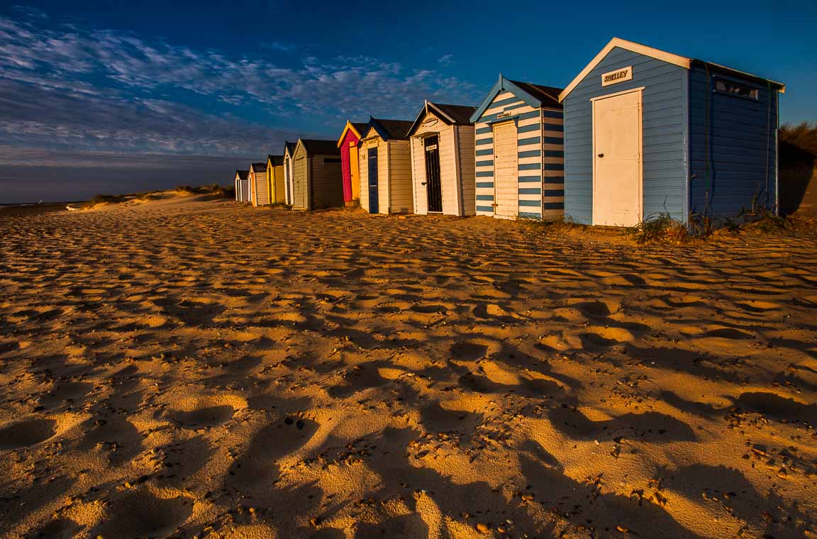 Beach Huts at Dawn, Southwold, Suffolk, by Andrew Jones